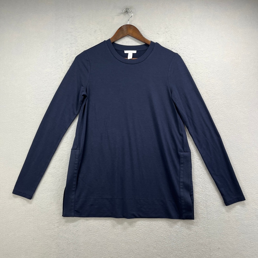 Daily Ritual Long Sleeve Top Womens S Blue Stretch Knit Minimalist Casual Basic